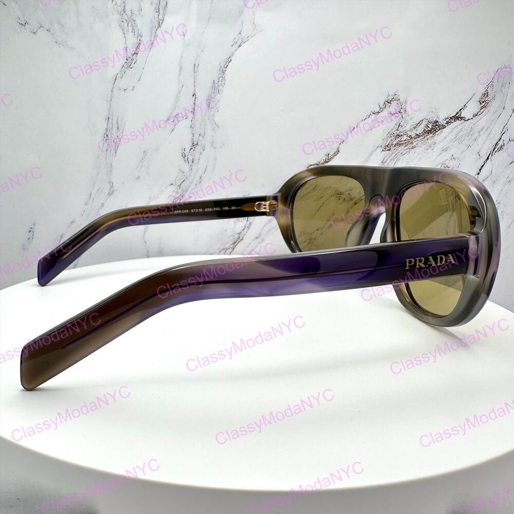 New PRADA Sunglasses Brown Striped Laguna Aviator Shield Mask New - Picture 6 of 16